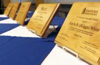 Plaques on display before the 2020 Glenville State College Alumni Banquet (GSC Photo/Dustin Crutchfield)