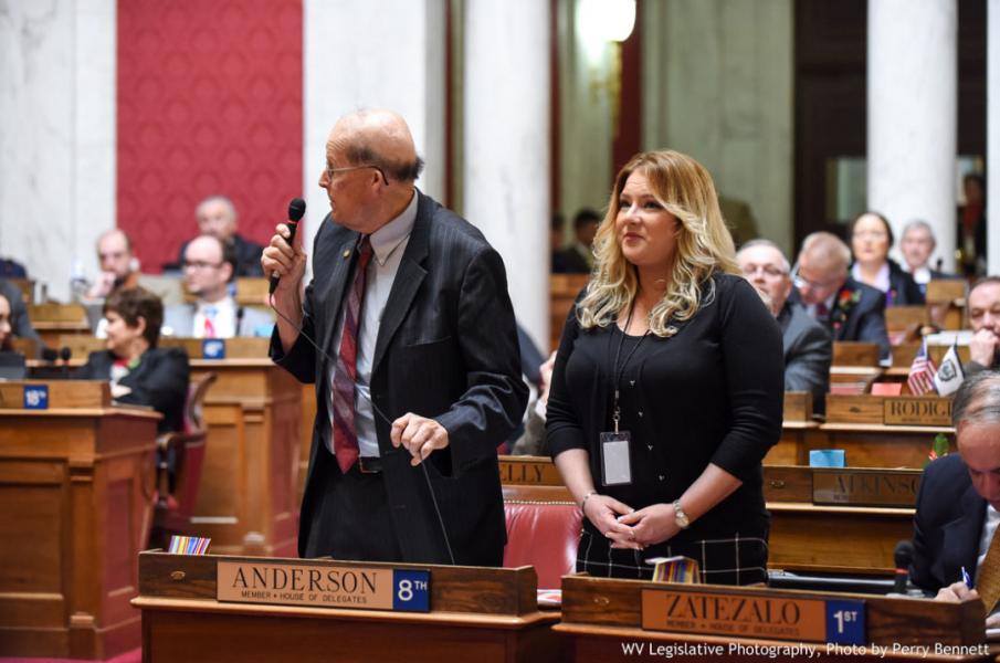 GSC junior Amber Striker-Bass (right) is recognized by Delegate Bill Anderson (R-Wood, 08) | Photo by Perry Bennett