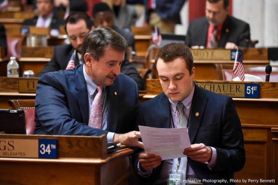 GSC senior Conner Ferguson (right) with Delegate Brent Boggs (D-Braxton, 34) | Photo by Perry Bennett