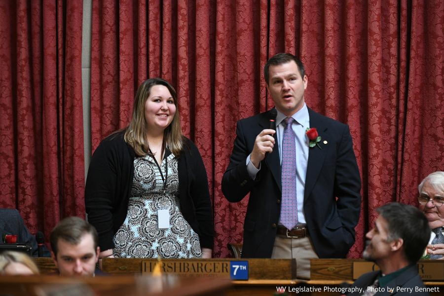 GSC junior Haley Biller (left) is recognized by Delegate Jason Harshbarger (R-Ritchie, 07) | Photo by Perry Bennett