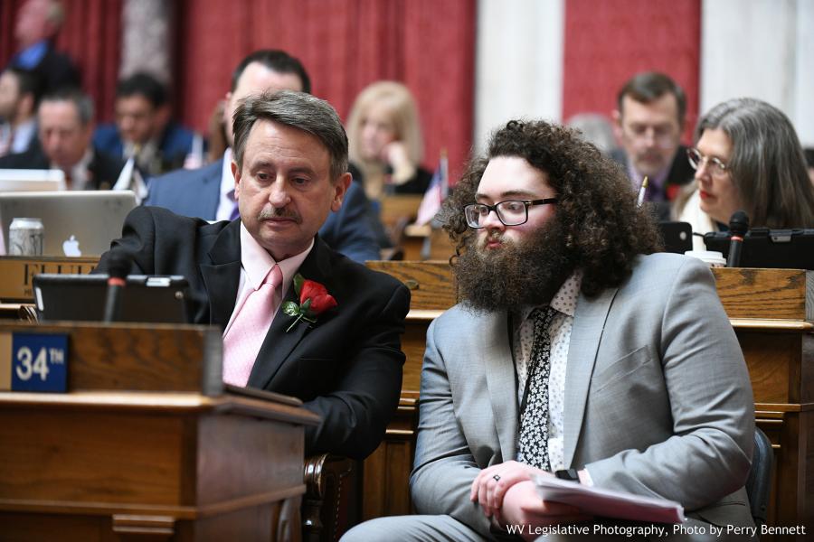 GSC sophomore Joshua "Logan" Rexroad (right) with Delegate Brent Boggs (D-Braxton, 34) in the WV House Chamber | Photo by Perry Bennett