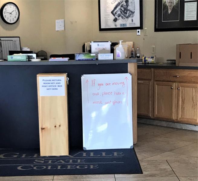 masks and gloves at front desk