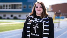 Glenville State University senior Caitlin Reed is the 2022 Pioneer Marching Band field commander. The band's show this semester has a pop-punk theme. (GSU Photo/Kristen Cosner)