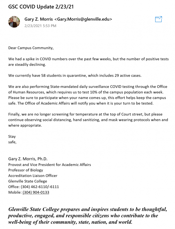 Morris Email to Students
