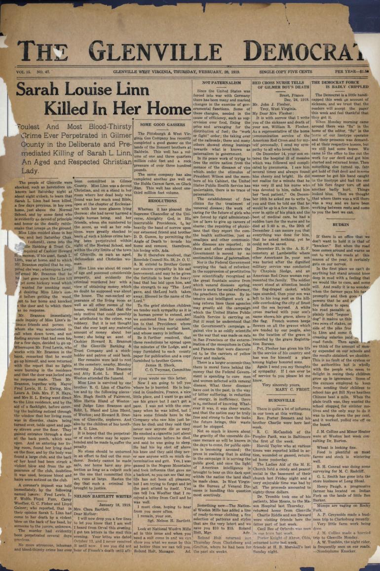 Newspaper Article from 1919 Glenville Democrat