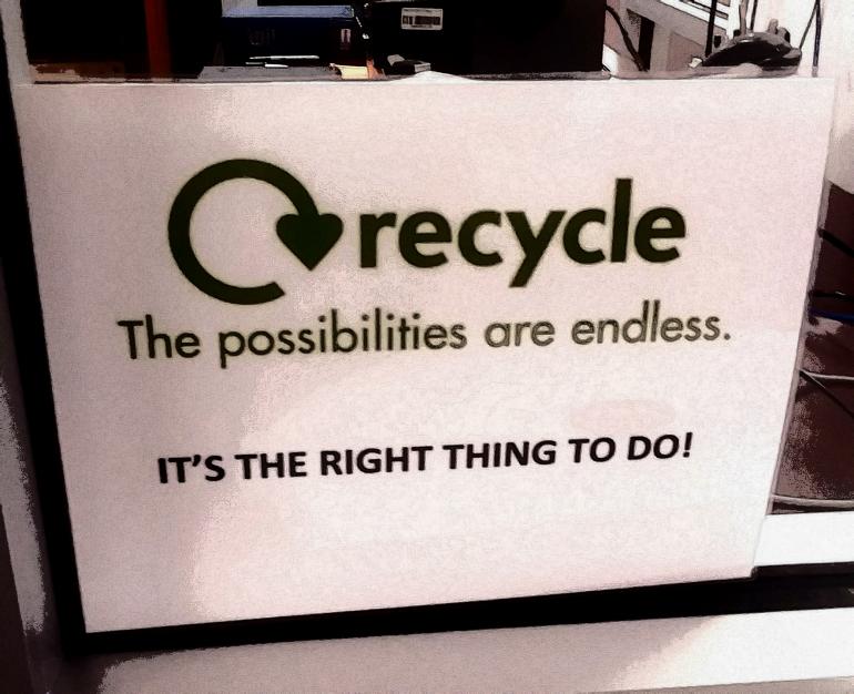Recycling poster located in the Robert F. Kidd Library