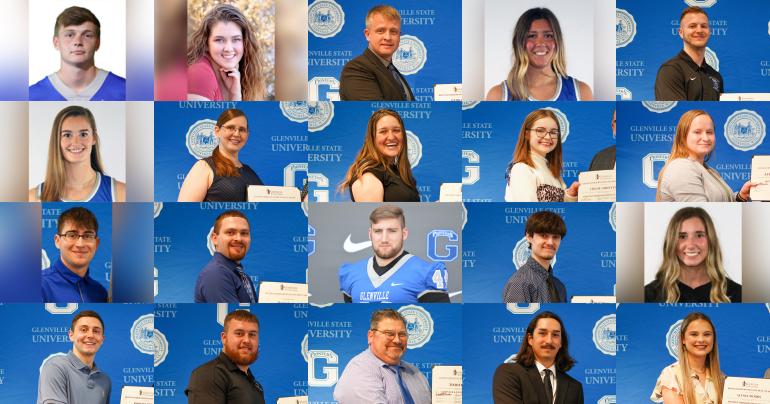 Annual Business Recognition Event 2022 Glenville State University 2022 Distinguished Business Students; (l-r, descending) Avery Book, Tiffany Cole, Herb Curtis, Vendela Danielsson, Seth Fallon, Aline Fevrier, Sabrina Gonzalez, Avalon Green, Chloe Griffith, Jaycie Johnson, Grant Krajeski, Hunter Lemon, Ellis Lilly, Jacob Mattox, Ashton Palmer Robert Pence, Ian Pomeroy, Timothy Roy, Joseph Rubalcaba, and Alyssa Woods.