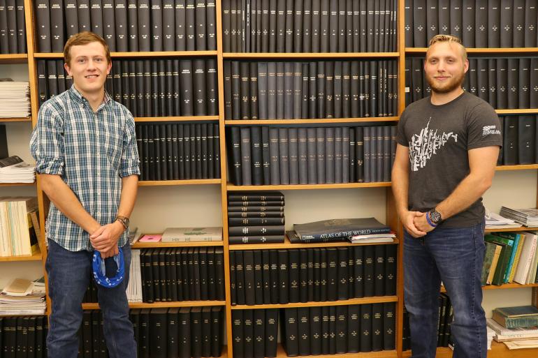 Glenville State College students Asa Dick (left) and Jacob Petry (right) have both successfully passed the Fundamentals of Surveying exam on their first take Glenville State College students Asa Dick (left) and Jacob Petry (right) have both successfully passed the Fundamentals of Surveying exam on their first take (GSC Photo/Dustin Crutchfield)