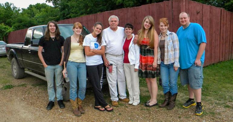 Members of the Glenville State College Bluegrass Band when they visited Tom T. Hall’s personal recording studio in 2013; (l-r) Ryan Spangenberg, Laiken (Boyd) Blankenship, Dr. Megan McKnight, Tom T. Hall, Carol Belknap, Brittany McGuire, Toni Doman, and Richie Jones.