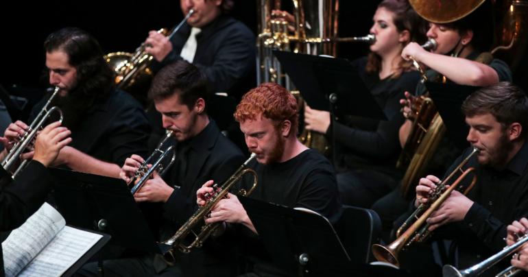 GSC Brass Ensemble Members of the Glenville State College Brass Ensemble at a performance on campus. The Ensemble will bring songs of the season to the Meadowbrook Mall on Saturday, December 11. (GSC Photo/Kristen Cosner)