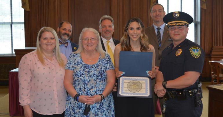 (l-r) Chelsea Johnson, Dr. Jeff Bryson, Sheryl Johnson, Dr. Ken Lang, Kristen Lopez, Dr. Donal Hardin, and Sgt. Tyke Hunt (l-r) Chelsea Johnson, Dr. Jeff Bryson, Sheryl Johnson, Dr. Ken Lang, Kristen Lopez, Dr. Donal Hardin, and Sgt. Tyke Hunt | CPD Photo