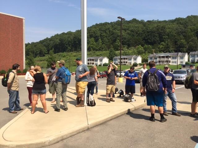 GSC Forest Ecology students taking measurement during the solar eclipse