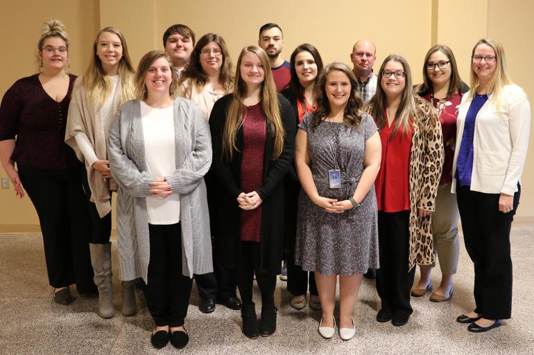 Glenville State College's fall 2019 student teacher interns (l-r) Alexis Spell, Desiree Payne, Faith Smith, Trevor Wright, April Martin, Ashlee James, Jessy Moore, Mary Stoops, Erica Jones, Mark Sanson, Katy Dean, Morgan Hardesty, Jennifer Eiler