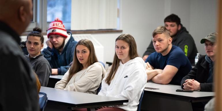 Glenville State University students listen to Professor of Psychology Dr. Fred Walborn during the first day of spring semester classes on Monday, January 9. (GSU Photo/Kristen Cosner)