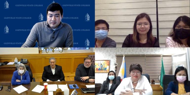 A screenshot from the virtual Memorandum of Understanding signing ceremony between Glenville State College and Southern Luzon State University on February 22. Pictured are: (top, l-r) Dr. Rico Gazal, Dr. Cynthia L. Payonga, Dr. Joanna Paula E. Verano, and Dr. Mari Jane A. Lee; (bottom, l-r) Dr. Mari Clements, Dr. Mark Manchin, Dr. Dwight Heaster, Dr. Amalia E. Almazol, Dr. Doracie B. Zoleta-Nantes, and Dr. Gondelina A. Radovan.