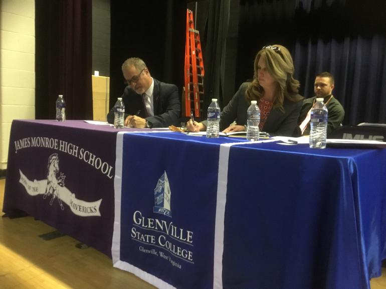 Glenville State College Provost Dr. Victor Vega and Monroe County Superintendent Joetta Basile at the signing ceremony Glenville State College Provost Dr. Victor Vega and Monroe County Superintendent Joetta Basile at the signing ceremony