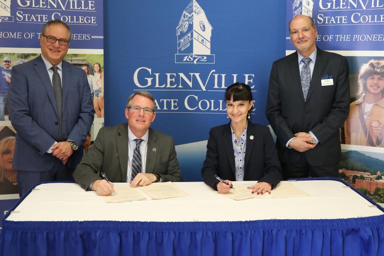 (l-r) Glenville State College Provost Dr. Victor Vega, Glenville State College President Dr. Tracy Pellett, New River Community & Technical College President Dr. Bonny Copenhaver, and New River Community & Technical College Vice President of Academic Affairs Dr. Richard Pagan