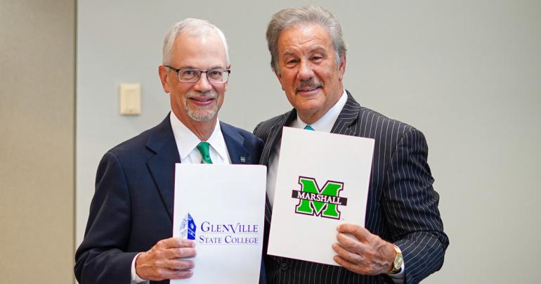 Marshall University President Dr. Jerome A. Gilbert (left) and Glenville State College President Dr. Mark A. Manchin at the signing ceremony. (GSC Photo/Kristen Cosner)