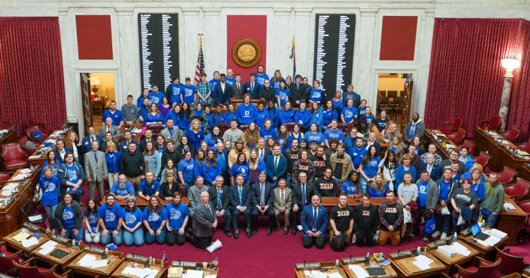 GSU Day at the Legislature Glenville State University students, staff, faculty, alumni, administrators, friends, and lawmakers gather inside the House of Delegates chamber during last year’s Glenville State University Day at the Legislature. This year’s event will take place on February 28. (GSU Photo/Kristen Cosner)