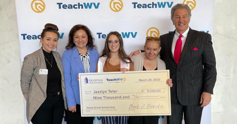 Glenville State University representatives with the first TeachWV Grow Your Own Teacher Apprentice; (l-r) Rachel Clutter, Connie Stout O’Dell, Jazzlyn Teter, Jamie Teter, Dr. Mark Manchin. (Courtesy Photo)