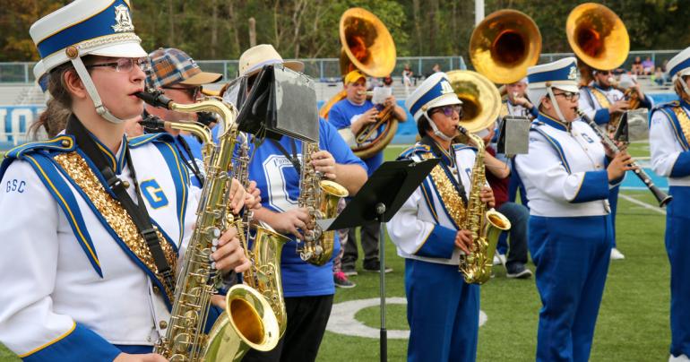 Members of the Glenville State College Marching Band perform at Homecoming.