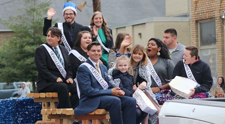 Members of the Homecoming Court, including Queen Jessica Digennaro and King Clayton Swisher, at last year's Homecoming Parade