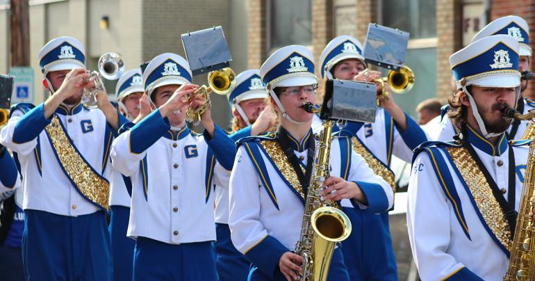 The Glenville State College Marching Band performs at a previous Homecoming Parade in Downtown Glenville.