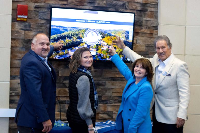 GSU VP for Advancement & Governmental Affairs, David Hutchison, GSU Director of Fundraising, Vada Woodford, GSU Foundation Board President, Sandy Pettit, and GSU President, Mark A. Manchin when the giving record was broken.  