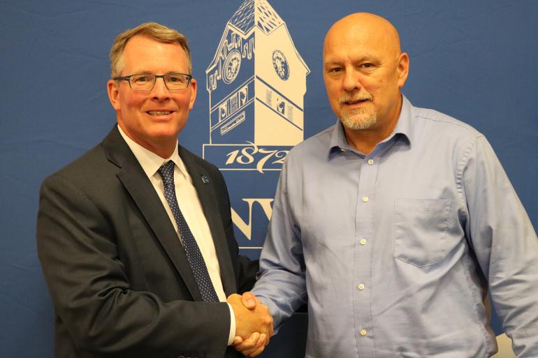 GSC President Dr. Tracy Pellett with newly named Athletic Director Jesse Skiles