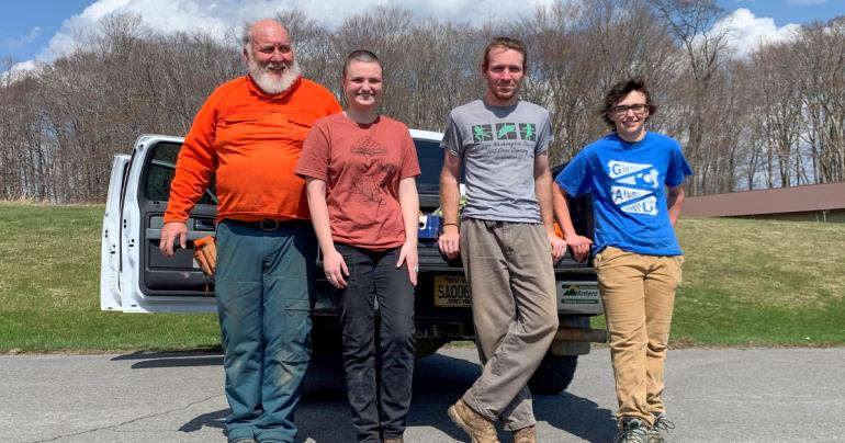 Glenville State University volunteers (l-r) Tom Snyder, Chloe Richardson, Mark Radcliff, and Lexi Pletcher at Canaan Valley Resort State Park.