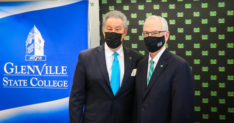 Glenville State College President Dr. Mark Manchin (left) with Marshall University President Dr. Jerome A. Gilbert after the signing ceremony.