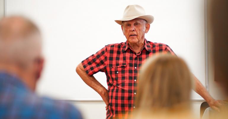 Mack Samples - legendary musician, square dancer, historian, author, and Glenville State alumnus - will perform as part of the Little Kanawha Reading Series on October 14 at the Robert F. Kidd Library. (GSC Photo/Kristen Cosner)