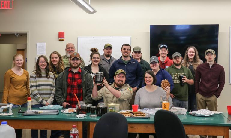 Forest Recreation and Wildlife Management students with their finished maple syrup