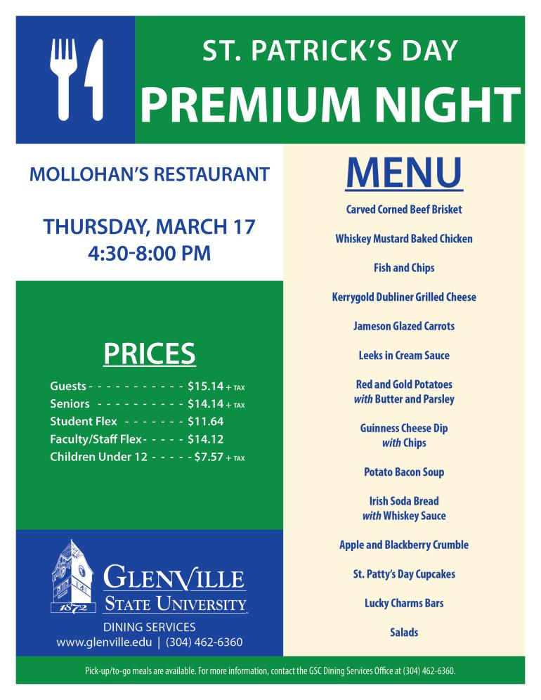 A Saint Patrick’s Day themed Premium Night will be held at Mollohan's Restaurant on Thursday, March 17.