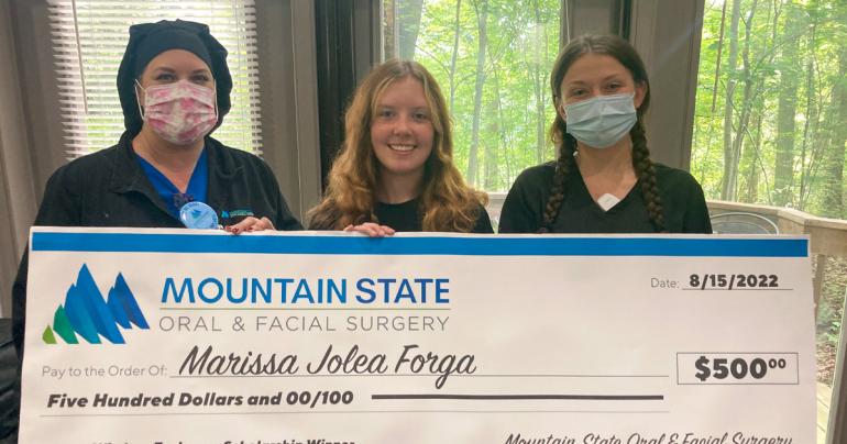 Marissa Forga Glenville State University student Marissa Forga (center) with Vanessa Pruden (left) and Tara Lozier; Pruden and Lozier work in the Beckley office of Mountain State Oral and Facial Surgery. (Courtesy photo)