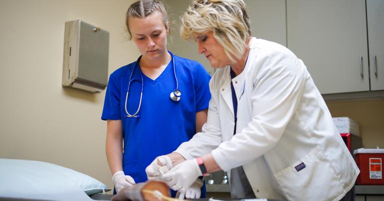 Nursing at Glenville State Incoming Glenville State University student Carrah Ferguson (left) with Pre-Nursing Curriculum Coordinator Denise Campbell. (GSU Photo/Kristen Cosner)