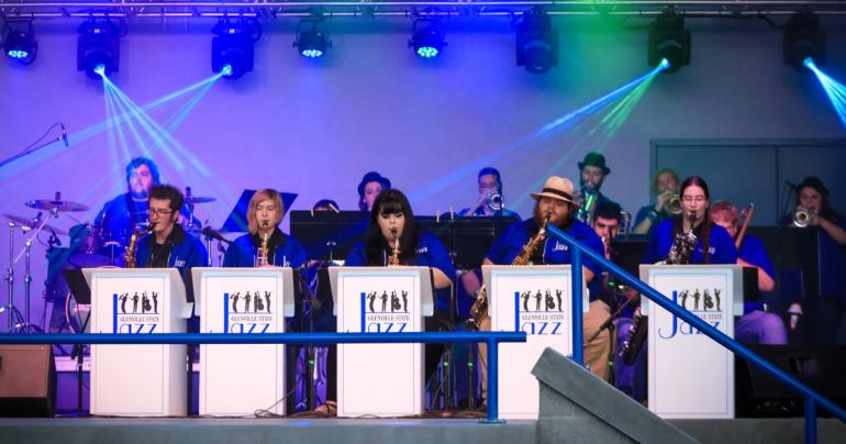 The Glenville State College Jazz Band (pictured) will be among the groups performing at the Sue Morris Sports Complex in Glenville throughout April as part of a series of upcoming outdoor concerts to wrap up the academic year. (GSC Photo/Kristen Cosner)