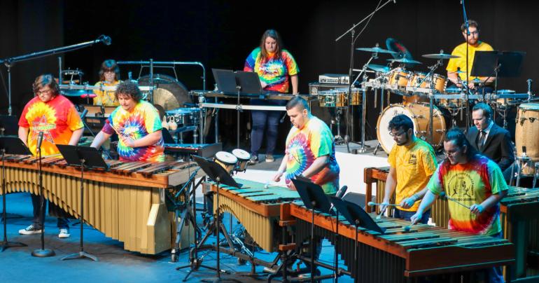 Members of Glenville State University’s Percussion Ensemble at their annual concert last spring. This year’s concert is scheduled for Friday, April 7. (GSU Photo/Dustin Crutchfield)