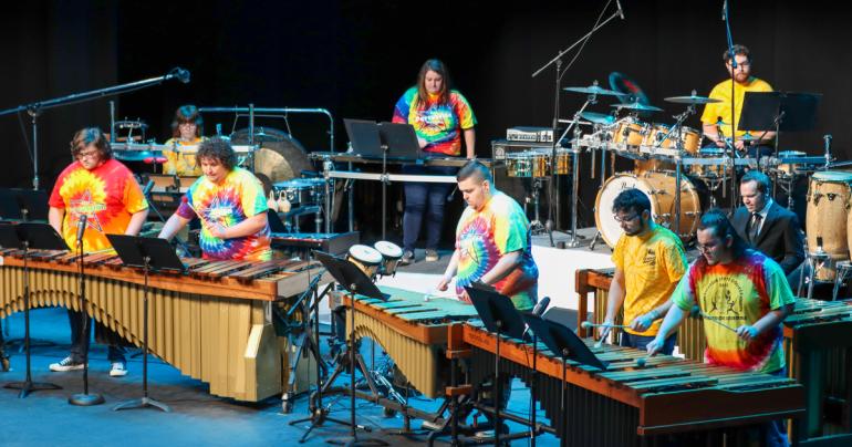 Members of the Glenville State University Percussion Ensemble performing at their spring concert. Their next performance is scheduled for Thursday, November 3 in the Fine Arts Center at Glenville State. (GSU Photo/Dustin Crutchfield)