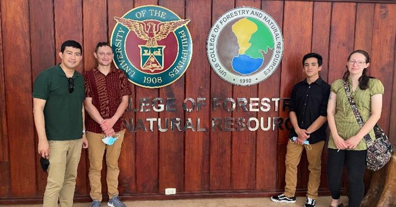 University of the Philippines Los Baños Summer Research Glenville State University Professor of Forestry Dr. Rico Gazal (left) with students Corey Foster, Adem Hupp, and Ciera Heine at the University of the Philippines Los Baños in the summer of 2022. Gazal has recently received an Opportunity Grant from the West Virginia Higher Education Policy Commission’s (STaR) Division to facilitate a similar trip next summer. (Courtesy photo)