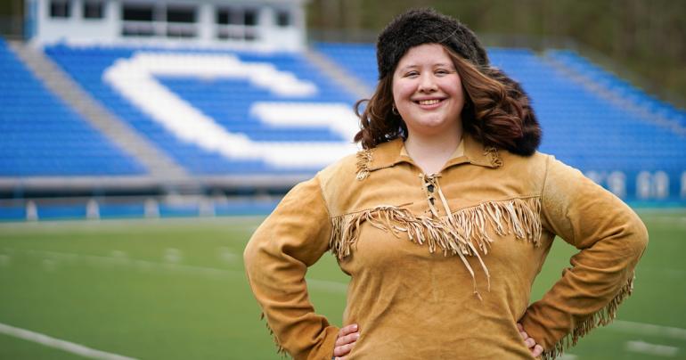 Glenville State University's 2022-2023 Pioneer Mascot, Gabrielle Dean.