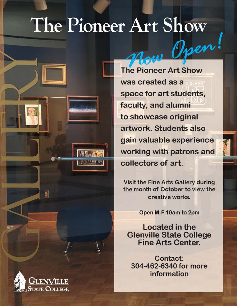 The Pioneer Art Show is now on display in the gallery of the Fine Arts Center. The Pioneer Art Show is now on display in the gallery of the Fine Arts Center.