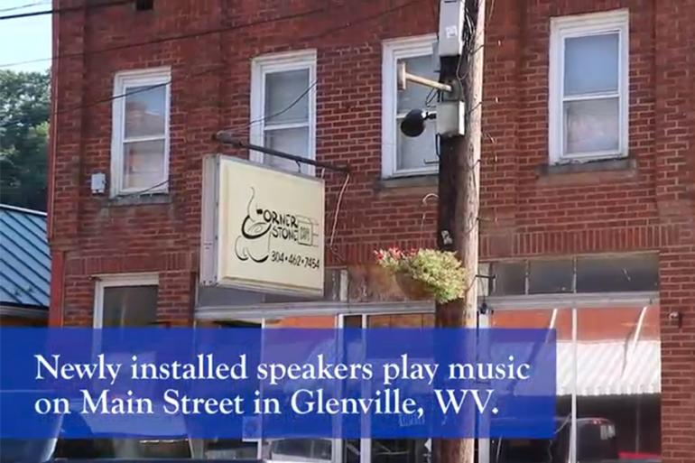 As part of a $10,000 grant from the West Virginia Humanities Council through the CARES Act, GSC's Pioneer Stage has recently added new speakers along Main Street in Downtown Glenville As part of a $10,000 grant from the West Virginia Humanities Council through the CARES Act, GSC's Pioneer Stage has recently added new speakers along Main Street in Downtown Glenville