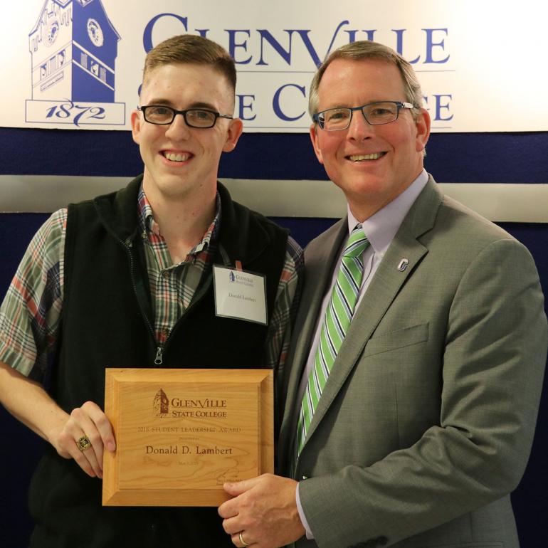 Student Leadership Award Recipient Donnie Lambert (left) with President Pellett Student Leadership Award Recipient Donnie Lambert (left) with President Pellett