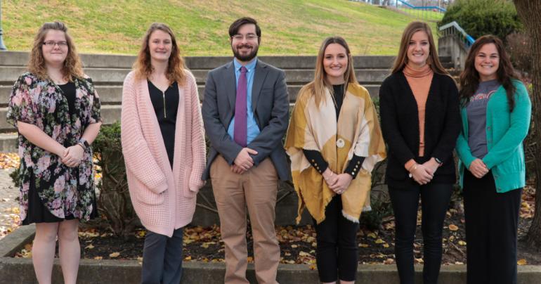 Fall 2021 Student Teacher Interns Glenville State College student teacher interns for the fall 2021 semester; (l-r) Morgan Golden, Cheyenna Henderson, Andrew Camp, Taylor McClain, Carissa Yoak, and Jessica Smarr. (GSC Photo/Dustin Crutchfield)