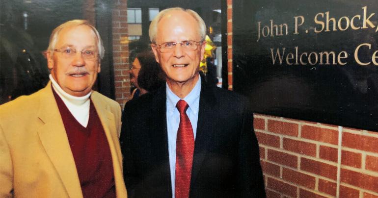 Shock Scholarships Bill Talbott (left) and Dr. John P. Shock, Jr. have established a scholarship at Glenville State College to benefit students from Webster County.