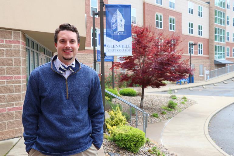Trae Sprague Trae Sprague, recipient of the 2020 GSC Staff Employee of the Year Award, outside of Goodwin Hall on campus (GSC Photo/Dustin Crutchfield)