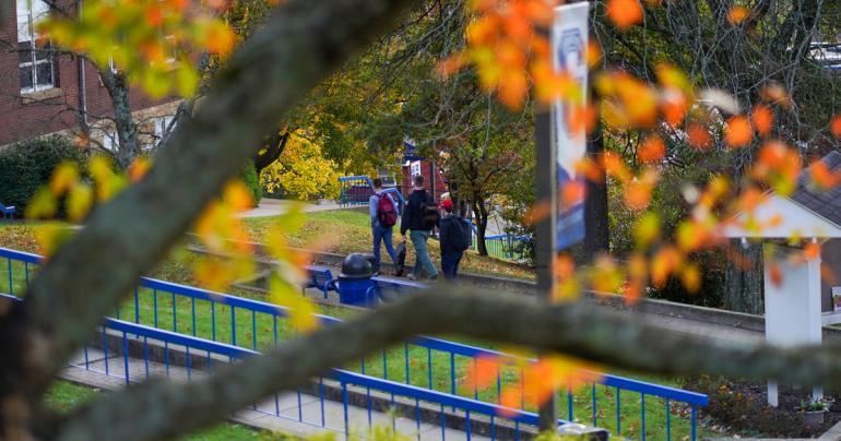 Glenville State University students walk through the campus amphitheater on a fall morning. The institution was recently ranked by U.S. News and World Report in their Best Colleges rankings. (GSU Photo/Kristen Cosner)