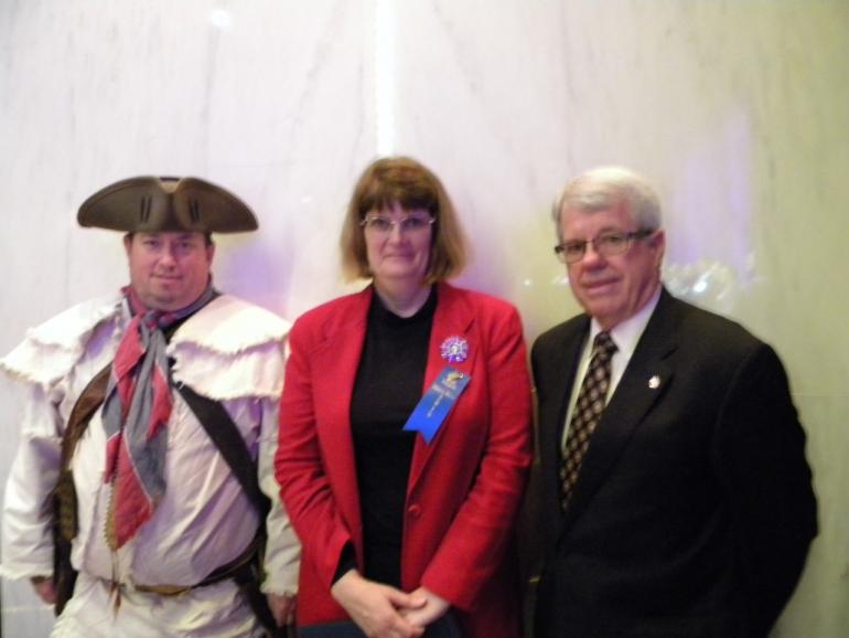 (l-r) Roane County Historical Society President Rich Greathouse, 2019 History Hero Vickie Baker, and Delegate Martin Atkinson