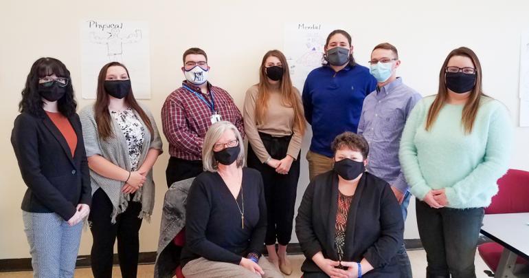 Glenville State College students who recently completed Youth Mental Health First Aid Training included (standing, l-r) Haley Cottrill, Faith Norris, Josh Brennen, Ceirra Hypes, Derek Bloomfield, John O'Hara, and Bryce McCourt. Barb Tucker and Dr. Grace Wine (seated) led the training course.